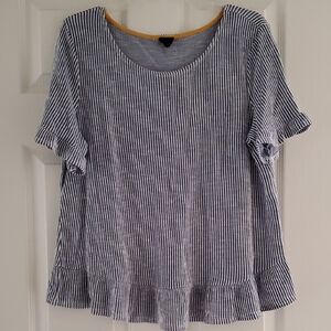W5 Blue and White Striped Ruffle Blouse